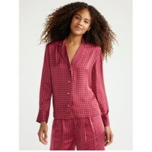 Red Patterned Button-Up Pajama Top